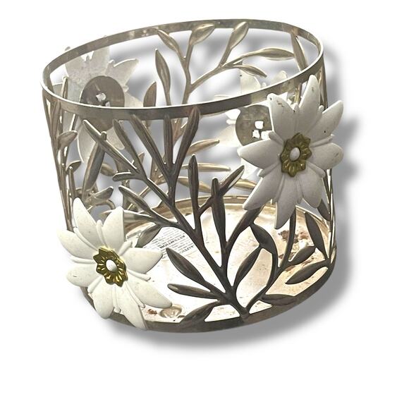 Bath & Body Works 3 Wick Holder Sleeve Wild Flower Metal Silver Gold White Decor - Picture 12 of 13